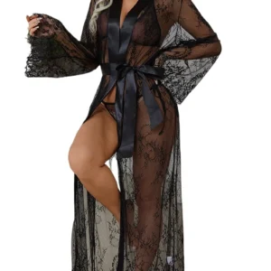 Lingerie feminina sexy, camisola longa de renda transparente, robe branco, pijama, roupa de dormir